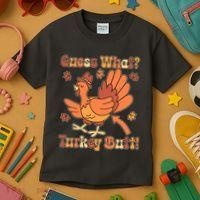 Funny Retro Thanksgiving Guess What Turkey Butt Kids T-Shirt thumb 3