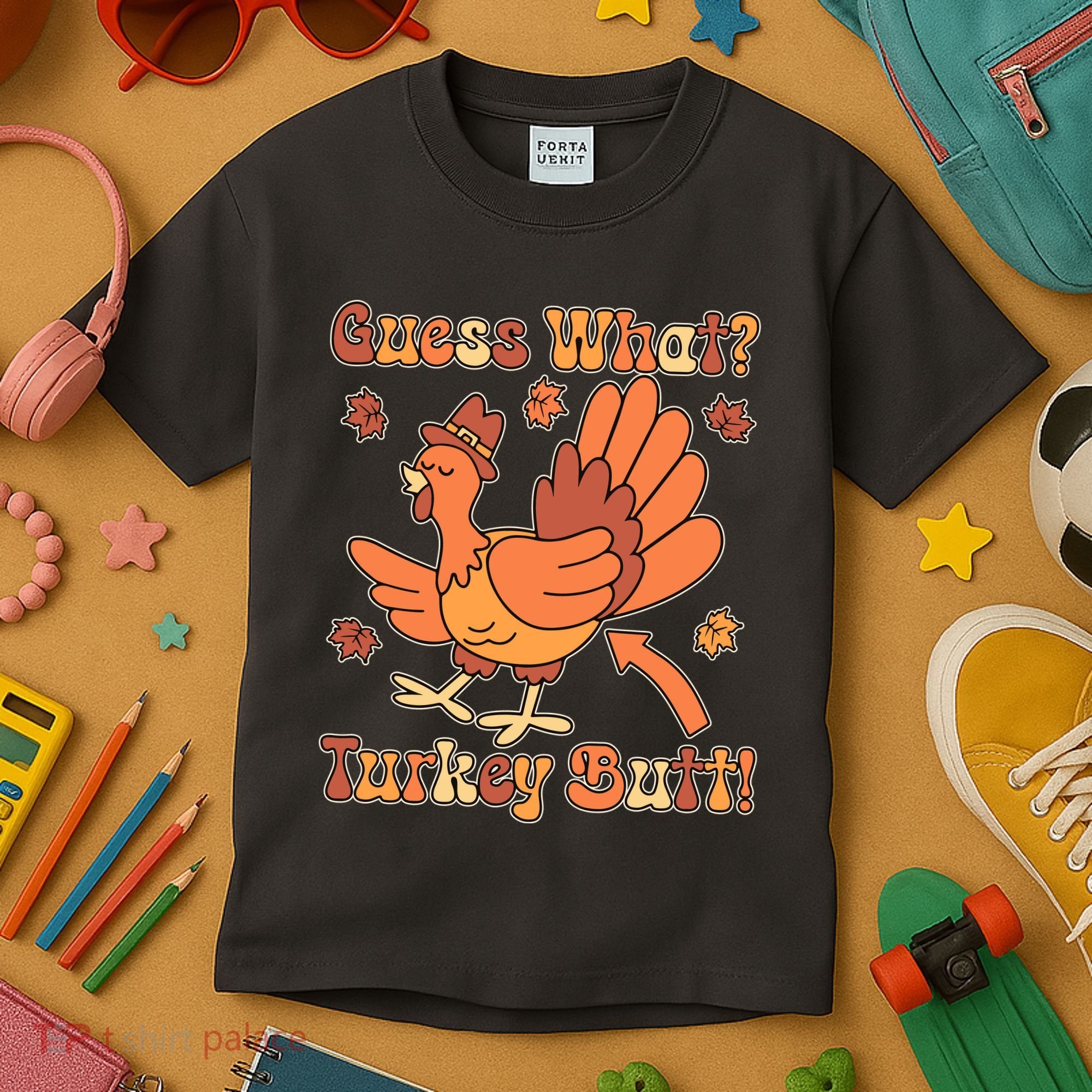 Funny Retro Thanksgiving Guess What Turkey Butt Kids T-Shirt
