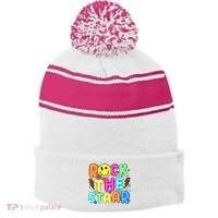 Funny Rock The Test Testing Day Teacher Student Motivational Stripe Pom Pom Beanie thumb 0