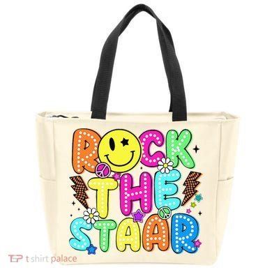 Funny Rock The Test Testing Day Teacher Student Motivational Tote Bag