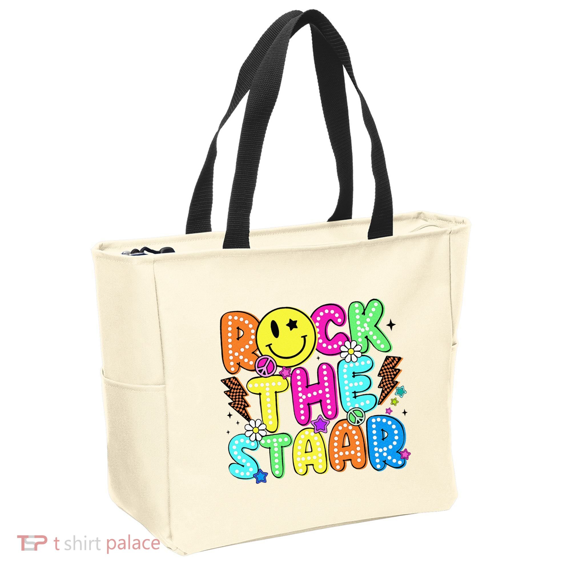 Funny Rock The Test Testing Day Teacher Student Motivational Tote Bag
