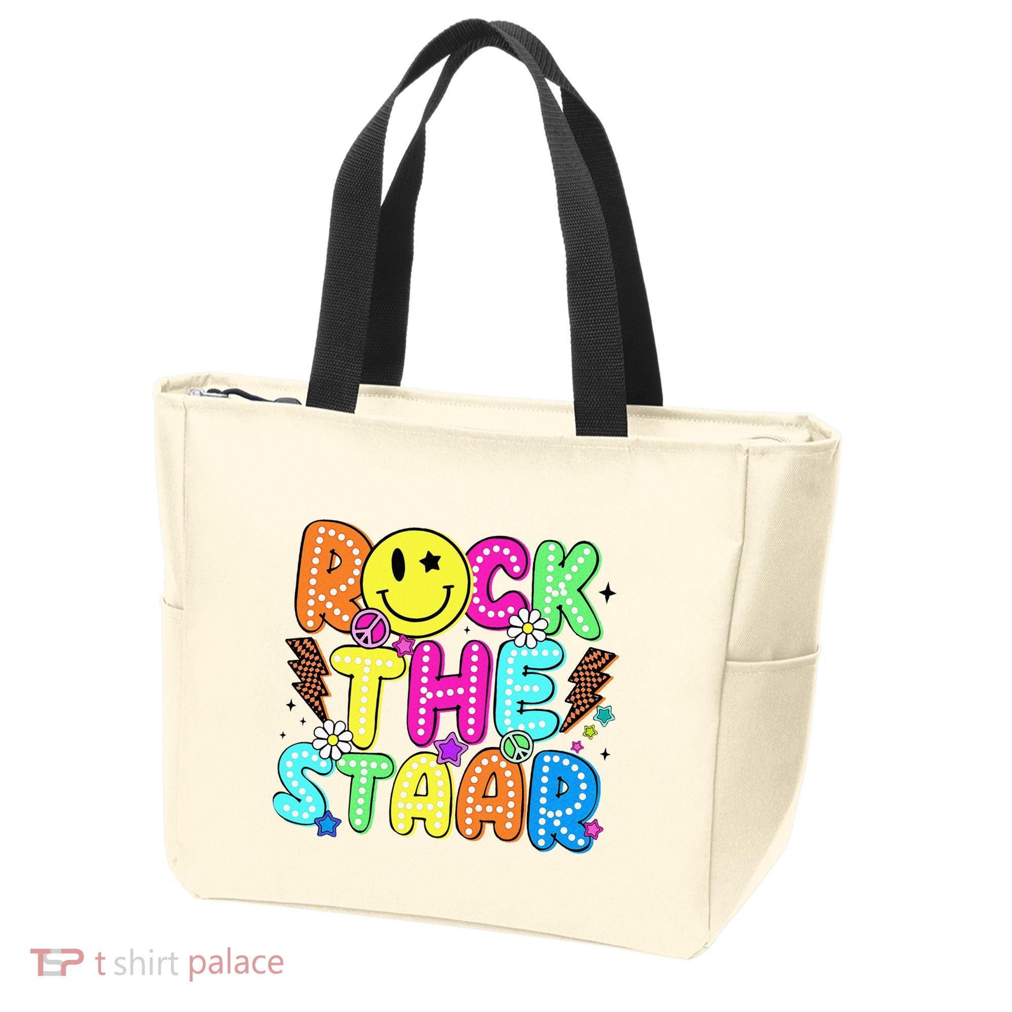 Funny Rock The Test Testing Day Teacher Student Motivational Tote Bag