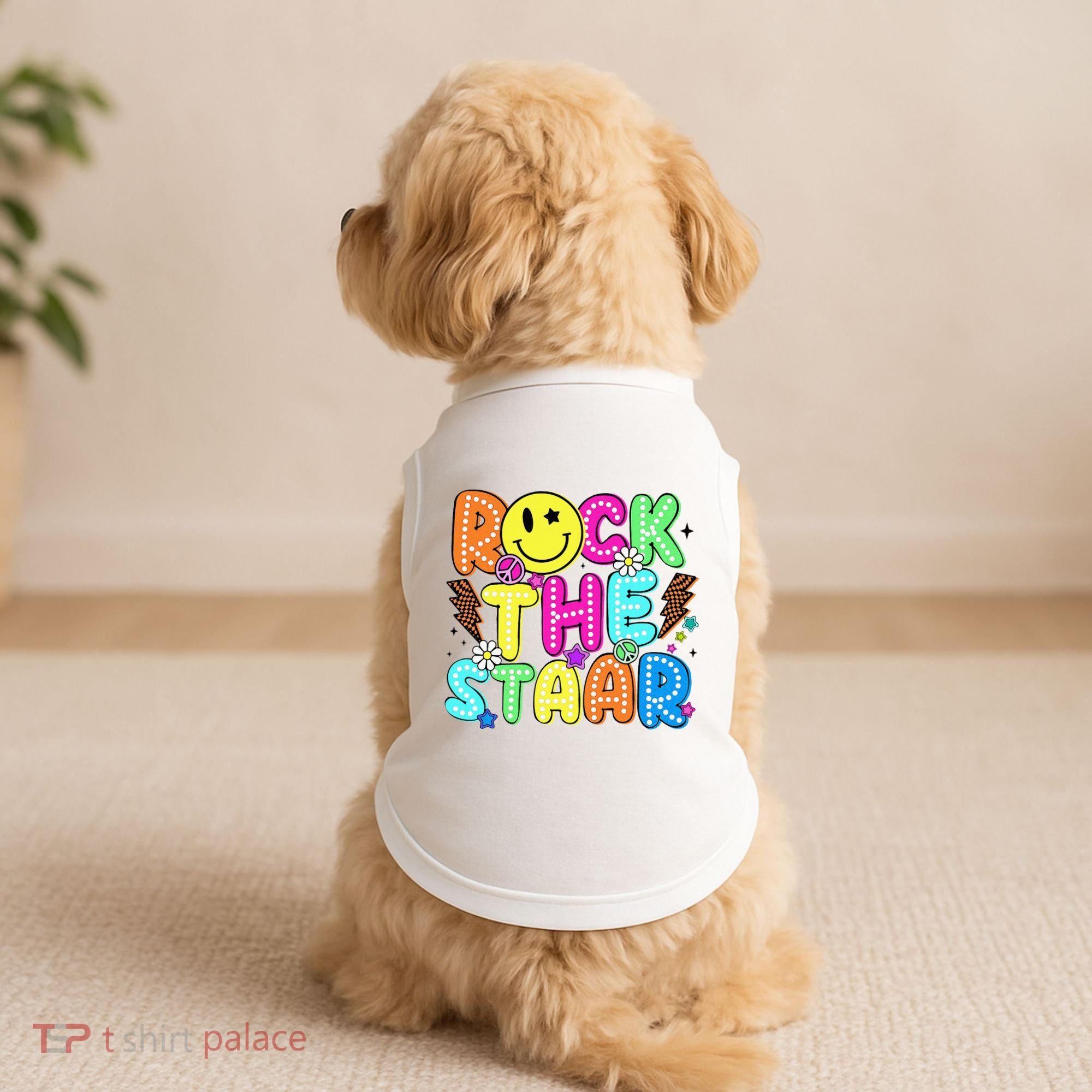Funny Rock The Test Testing Day Teacher Student Motivational Doggie Tank