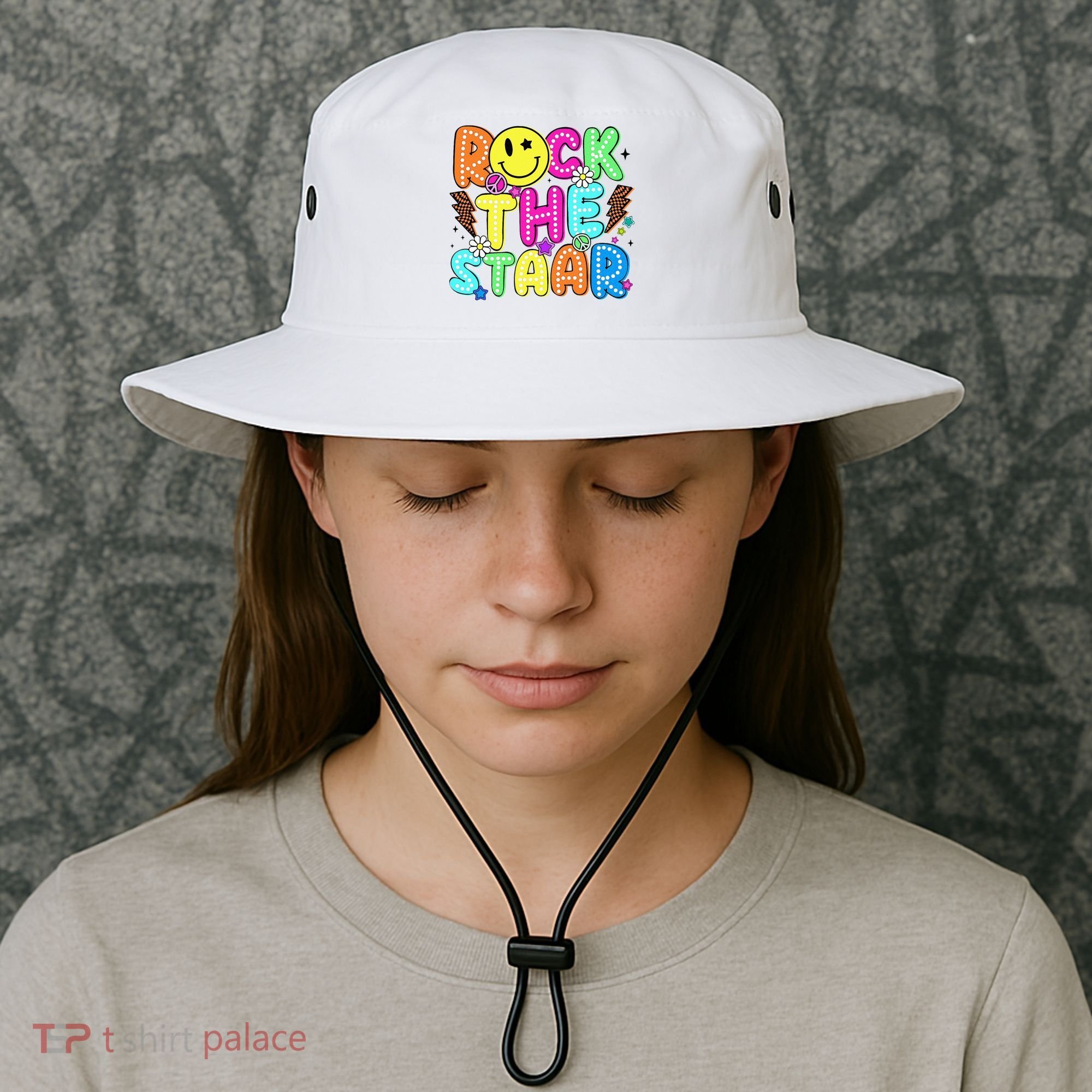 Funny Rock The Test Testing Day Teacher Student Motivational Bucket Hat