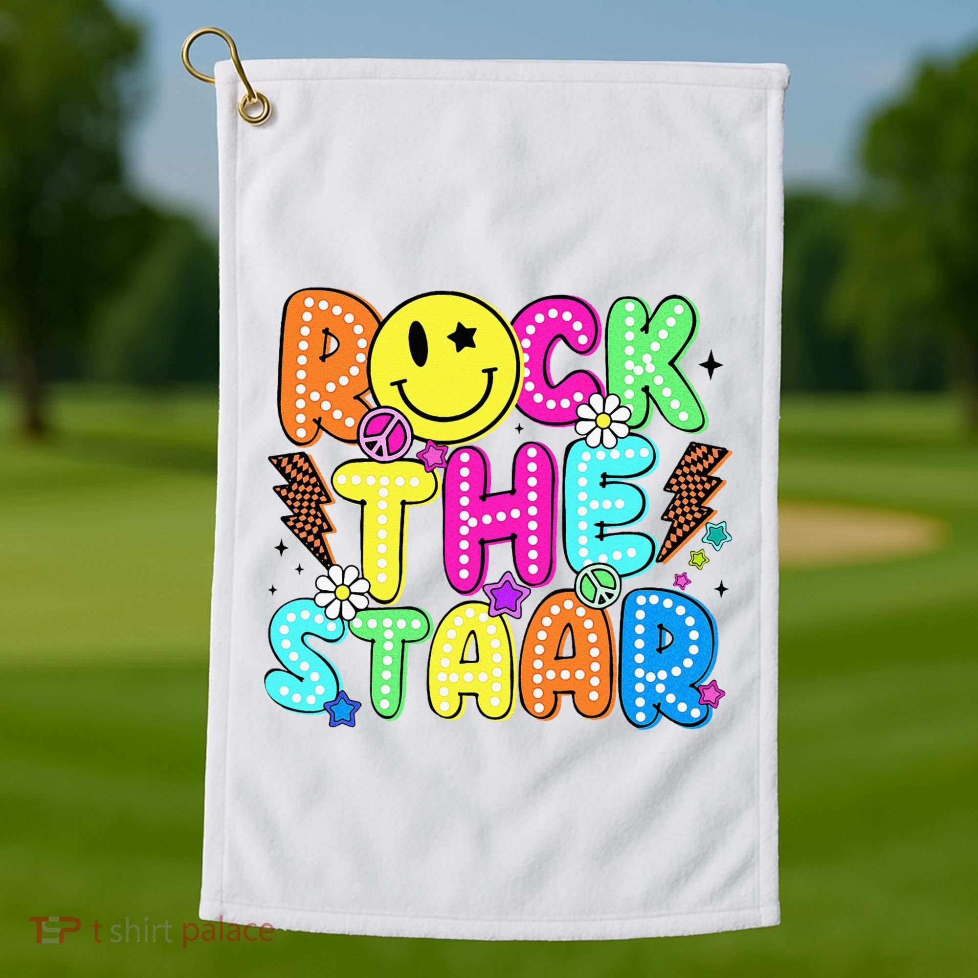 Funny Rock The Test Testing Day Teacher Student Motivational Golf Towel