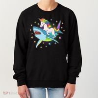 Funny Rainbow Unicorn Riding Shark Women's Sweatshirt thumb 0