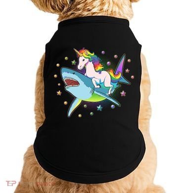 Funny Rainbow Unicorn Riding Shark Doggie Tank