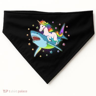Funny Rainbow Unicorn Riding Shark USA-Made Doggie Bandana