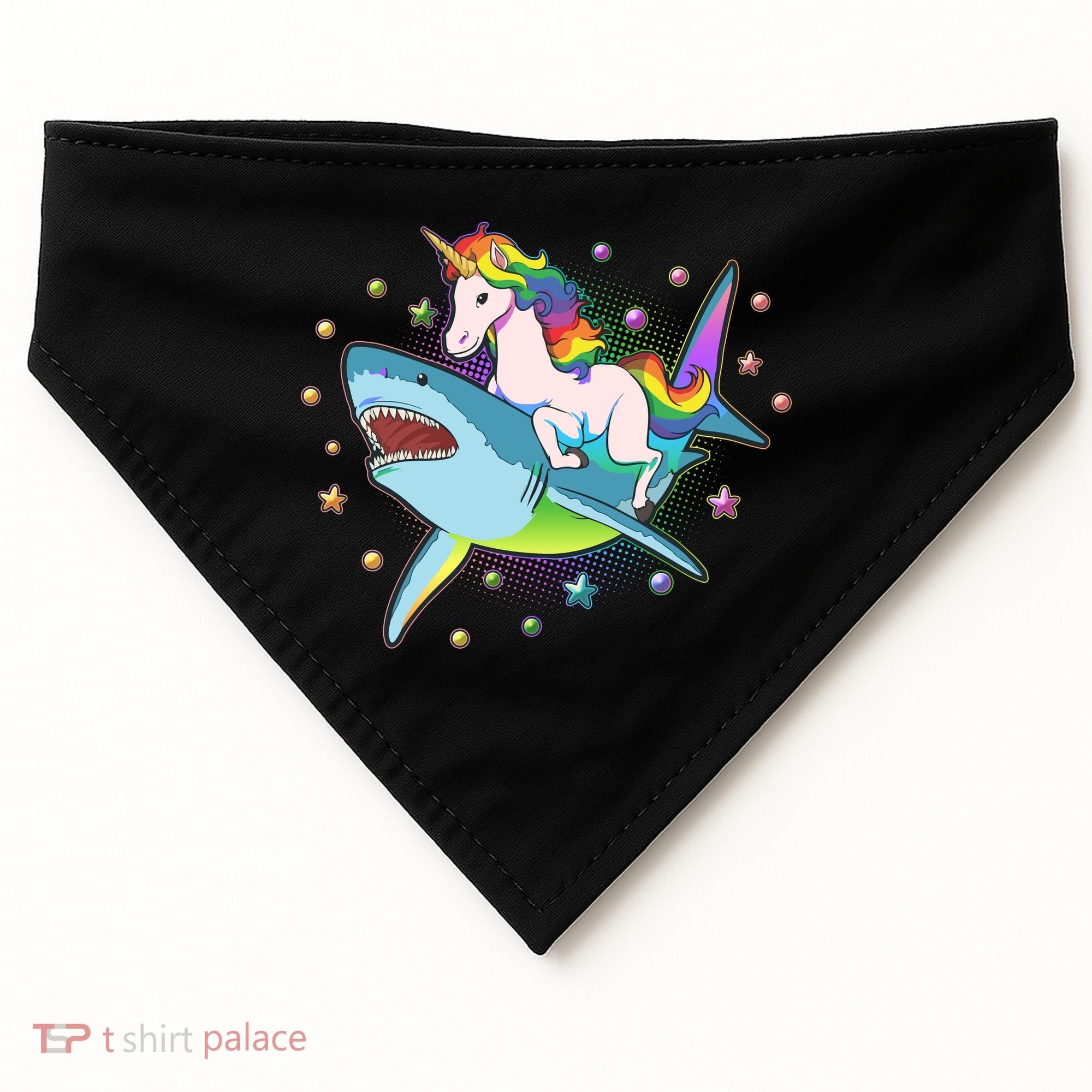 Funny Rainbow Unicorn Riding Shark USA-Made Doggie Bandana
