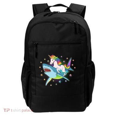 Funny Rainbow Unicorn Riding Shark Backpack