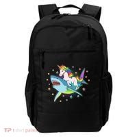 Funny Rainbow Unicorn Riding Shark Backpack thumb 0