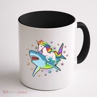 Funny Rainbow Unicorn Riding Shark Coffee Mug thumb 1