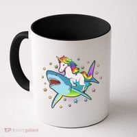 Funny Rainbow Unicorn Riding Shark Coffee Mug thumb 0