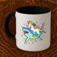 Funny Rainbow Unicorn Riding Shark Coffee Mug thumb 2