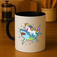 Funny Rainbow Unicorn Riding Shark Coffee Mug thumb 4
