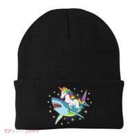 Funny Rainbow Unicorn Riding Shark Beanie thumb 0