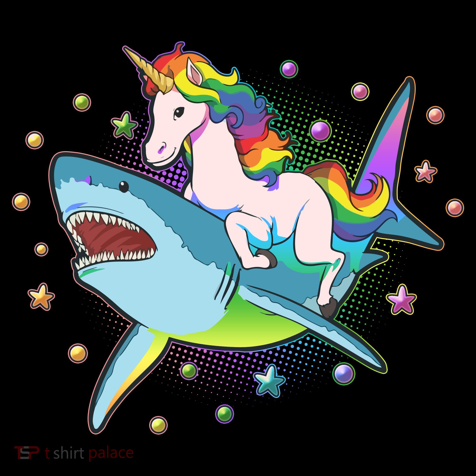 Funny Rainbow Unicorn Riding Shark Women's Hoodie