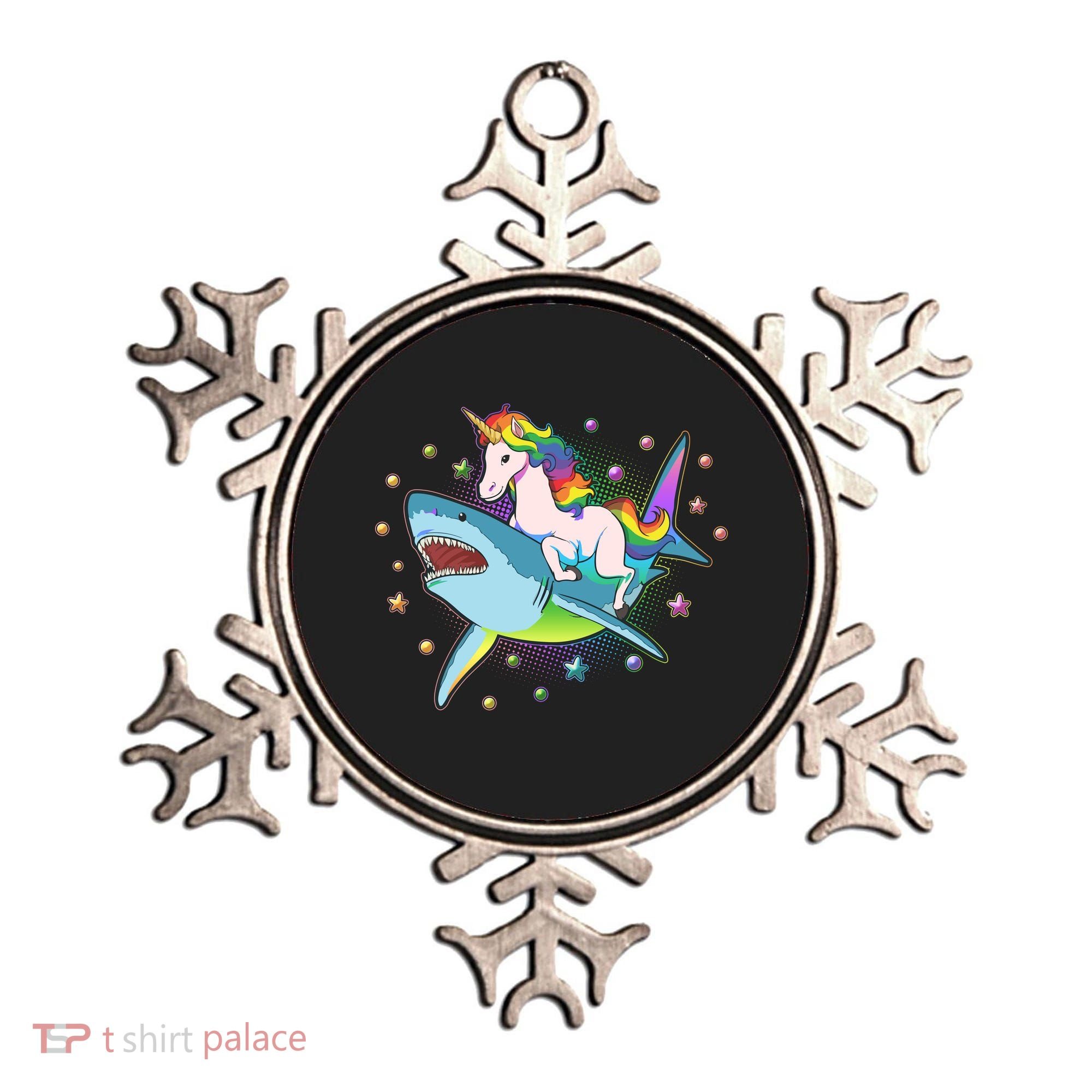 Funny Rainbow Unicorn Riding Shark Ornament