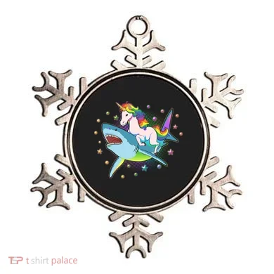 Funny Rainbow Unicorn Riding Shark Ornament