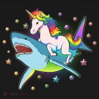 Funny Rainbow Unicorn Riding Shark Ornament thumb 1