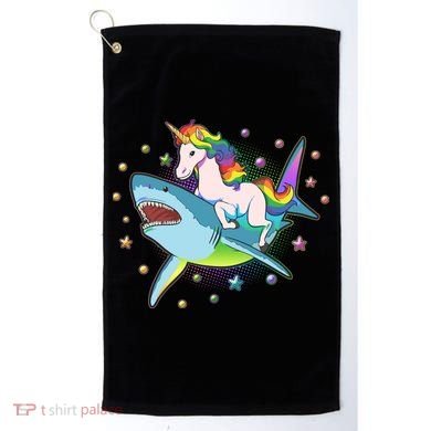 Funny Rainbow Unicorn Riding Shark Golf Towel