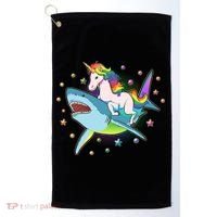 Funny Rainbow Unicorn Riding Shark Golf Towel thumb 0