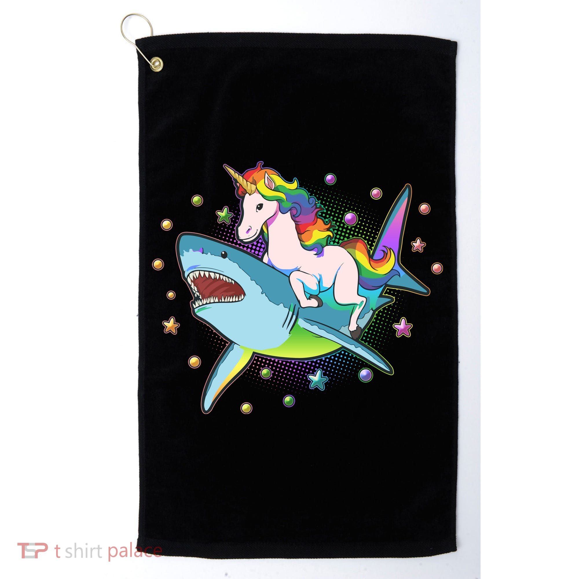 Funny Rainbow Unicorn Riding Shark Golf Towel