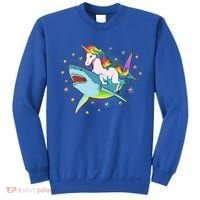 Funny Rainbow Unicorn Riding Shark Sweatshirt thumb 0