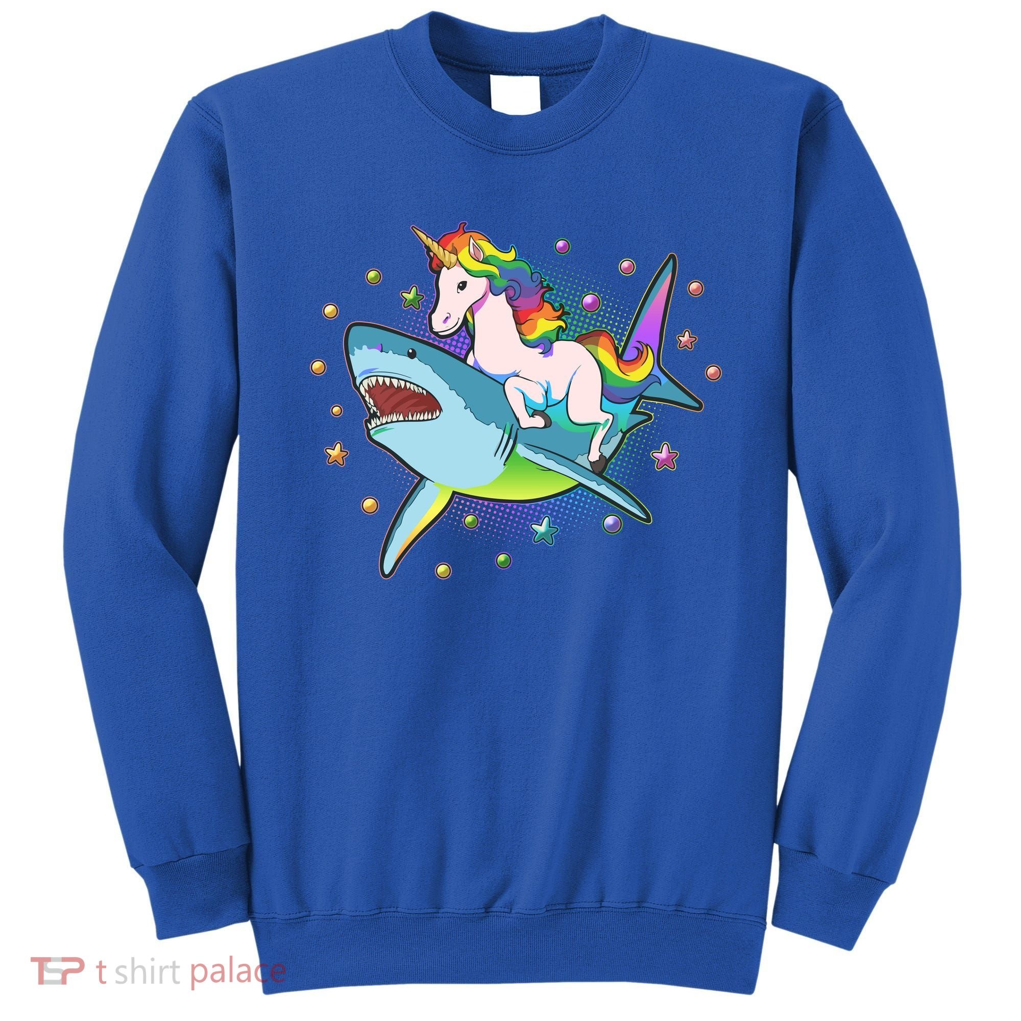Funny Rainbow Unicorn Riding Shark Sweatshirt