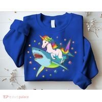 Funny Rainbow Unicorn Riding Shark Sweatshirt thumb 2