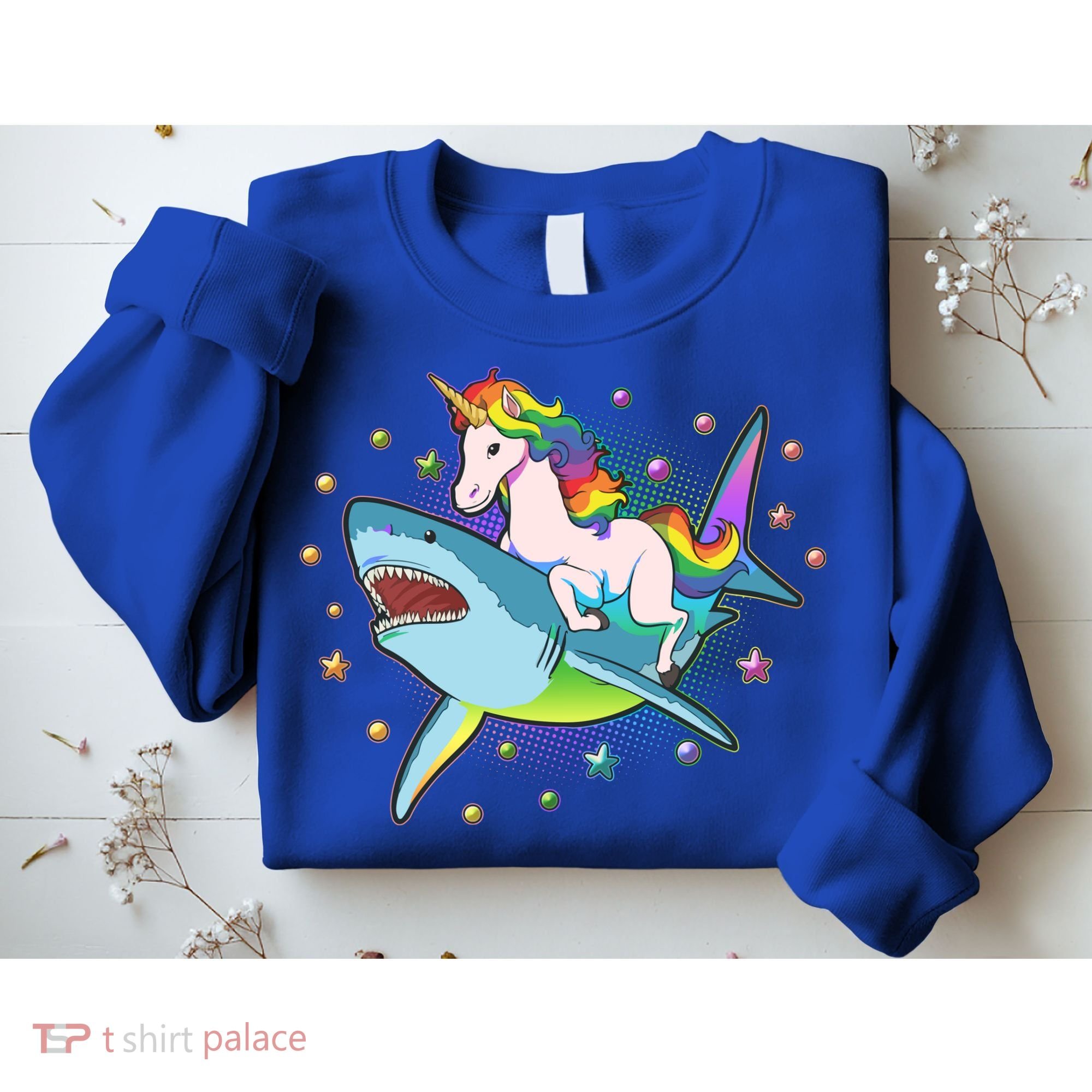 Funny Rainbow Unicorn Riding Shark Sweatshirt