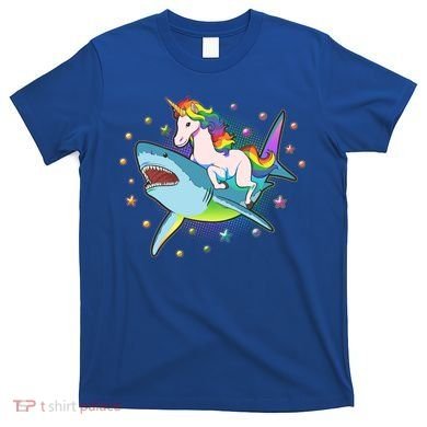 Funny Rainbow Unicorn Riding Shark T-Shirt