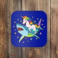 Funny Rainbow Unicorn Riding Shark Coaster thumb 0