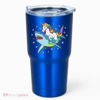 Funny Rainbow Unicorn Riding Shark Tumbler thumb 0
