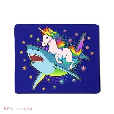 Funny Rainbow Unicorn Riding Shark Mousepad