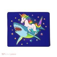 Funny Rainbow Unicorn Riding Shark Mousepad thumb 0