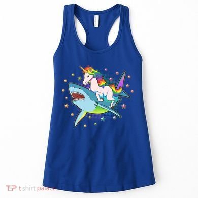 Funny Rainbow Unicorn Riding Shark Women's Tank Top