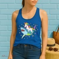 Funny Rainbow Unicorn Riding Shark Women's Tank Top thumb 2