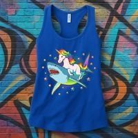 Funny Rainbow Unicorn Riding Shark Women's Tank Top thumb 3