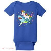 Funny Rainbow Unicorn Riding Shark Baby Bodysuit thumb 0