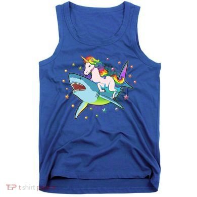 Funny Rainbow Unicorn Riding Shark Tank Top