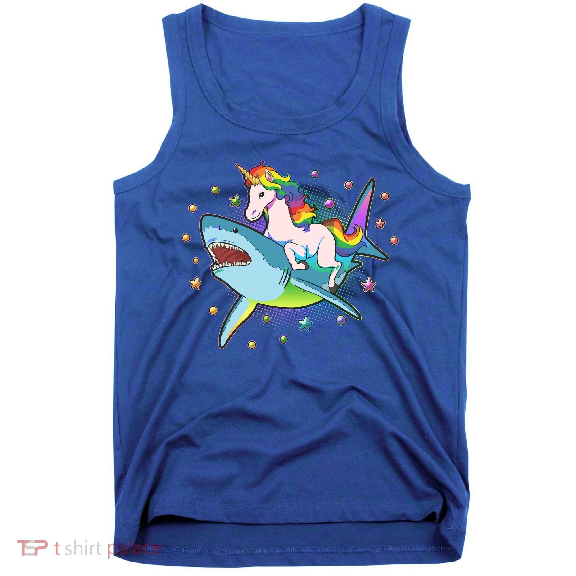 Funny Rainbow Unicorn Riding Shark Tank Top