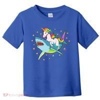 Funny Rainbow Unicorn Riding Shark Toddler T-Shirt thumb 0