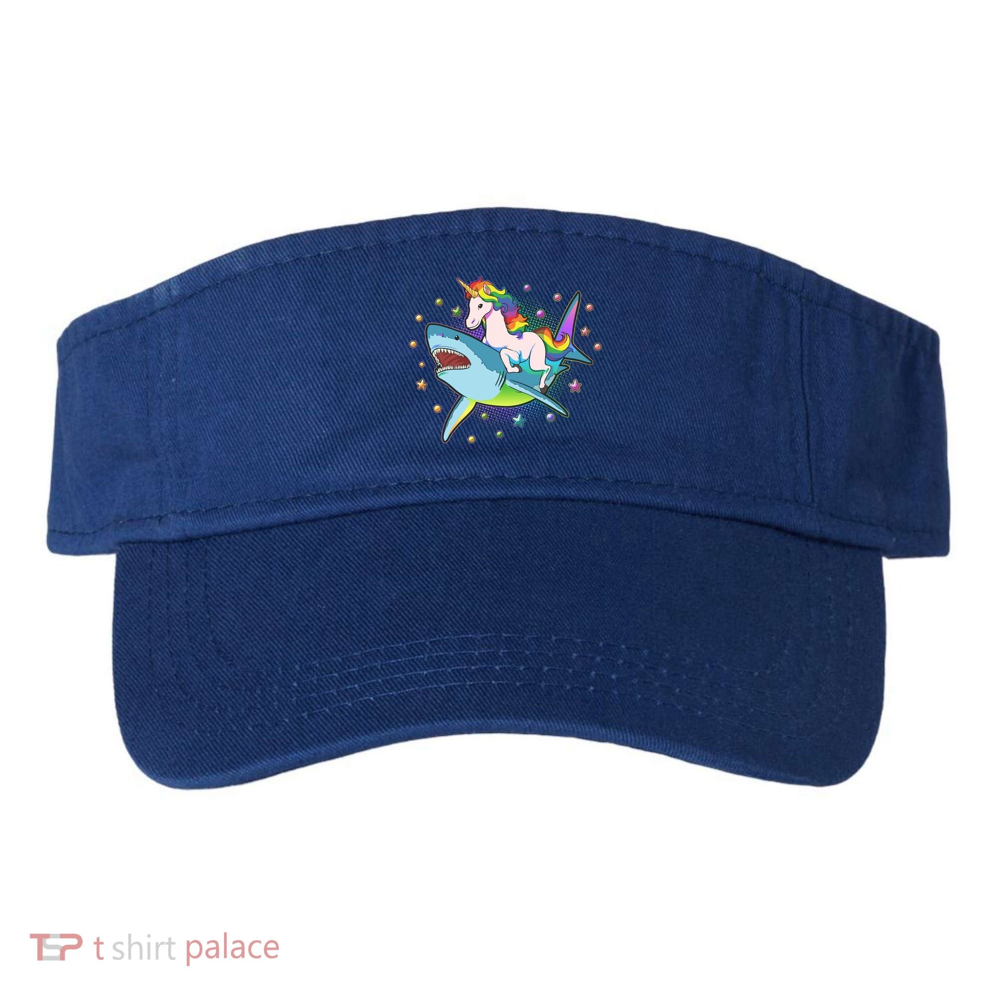 Funny Rainbow Unicorn Riding Shark Visor