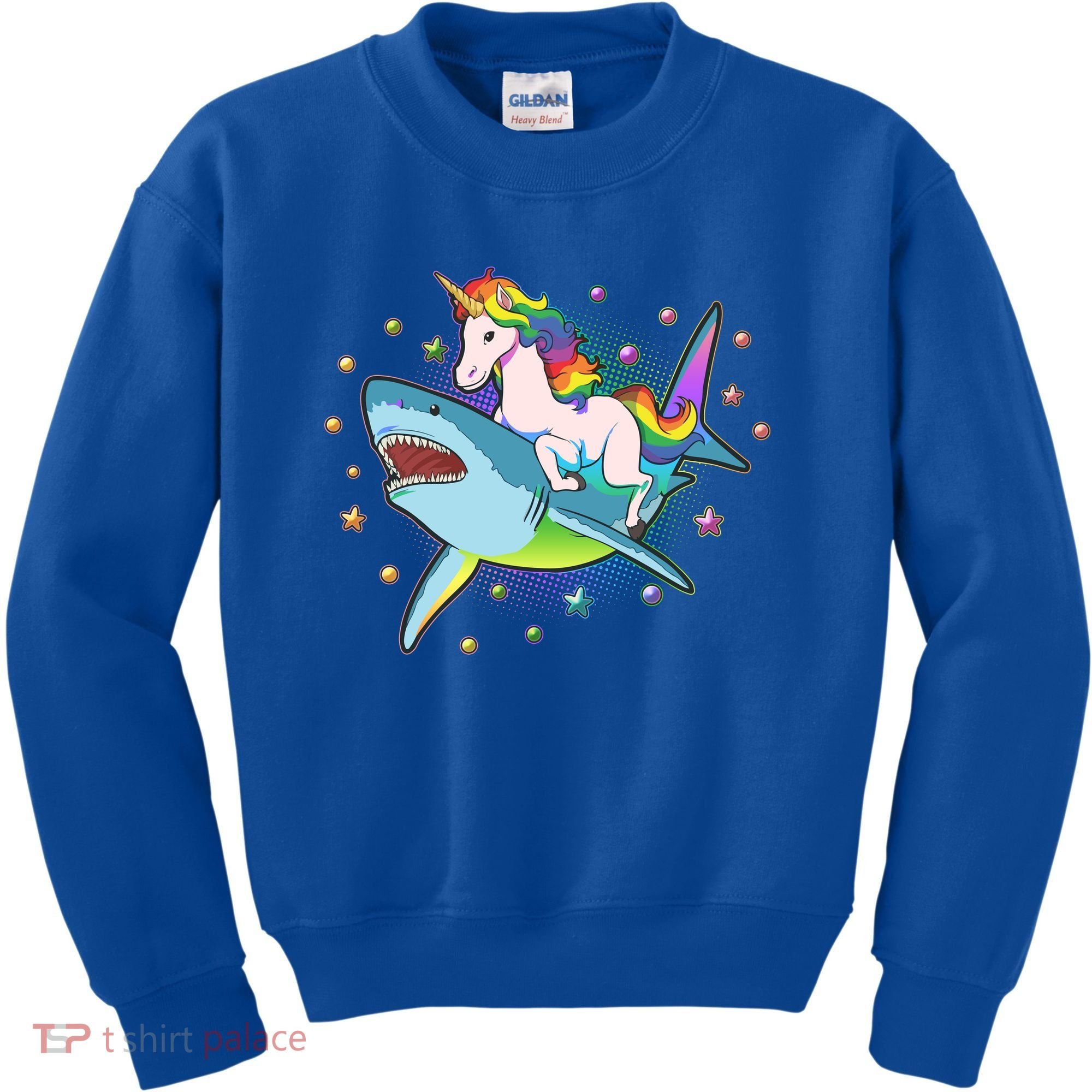 Funny Rainbow Unicorn Riding Shark Kids Sweatshirt