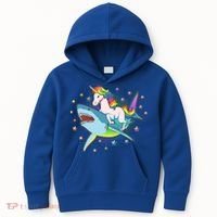 Funny Rainbow Unicorn Riding Shark Kids Hoodie thumb 0