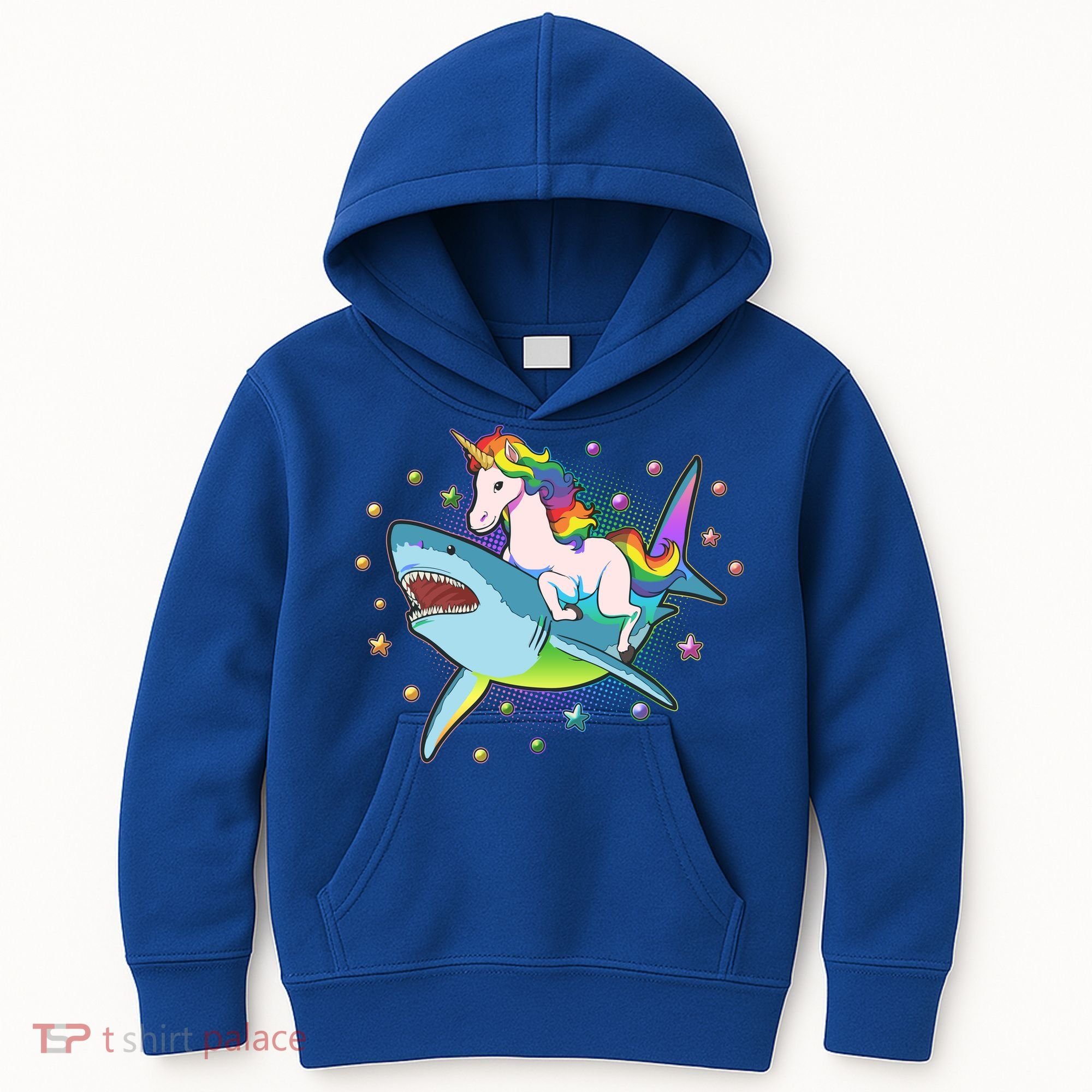 Funny Rainbow Unicorn Riding Shark Kids Hoodie