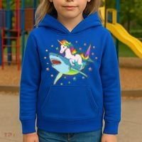 Funny Rainbow Unicorn Riding Shark Kids Hoodie thumb 3