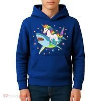 Funny Rainbow Unicorn Riding Shark Kids Hoodie thumb 4
