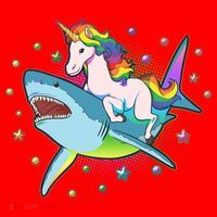 Funny Rainbow Unicorn Riding Shark Santa Hat thumb 1